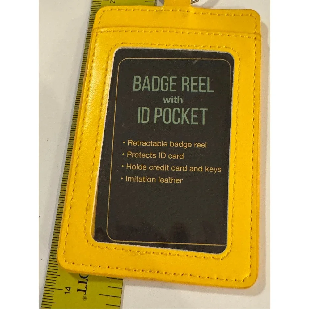 Boogee Beads Yellow Faux Leather Retractable Badge Reel ID Pocket Happy Vibes